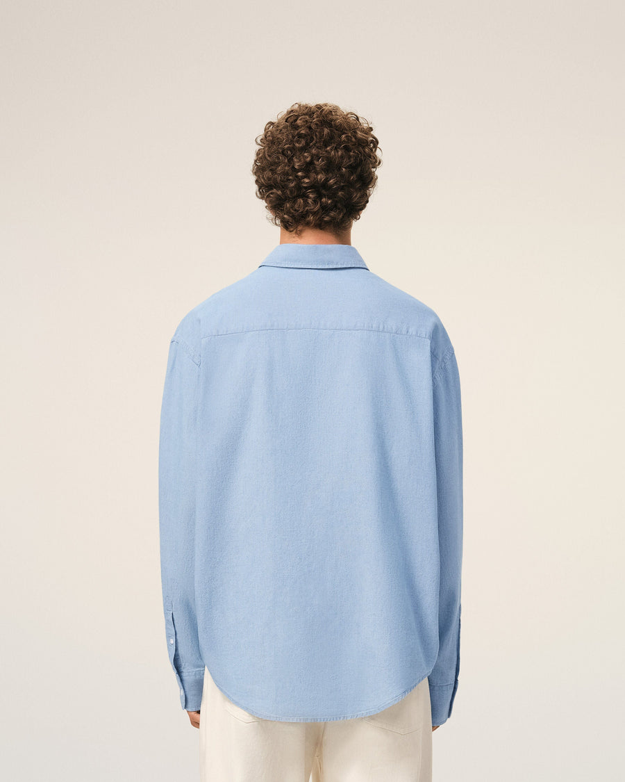 Blue Cotton Boxy Embroidered Ami De Coeur Shirt