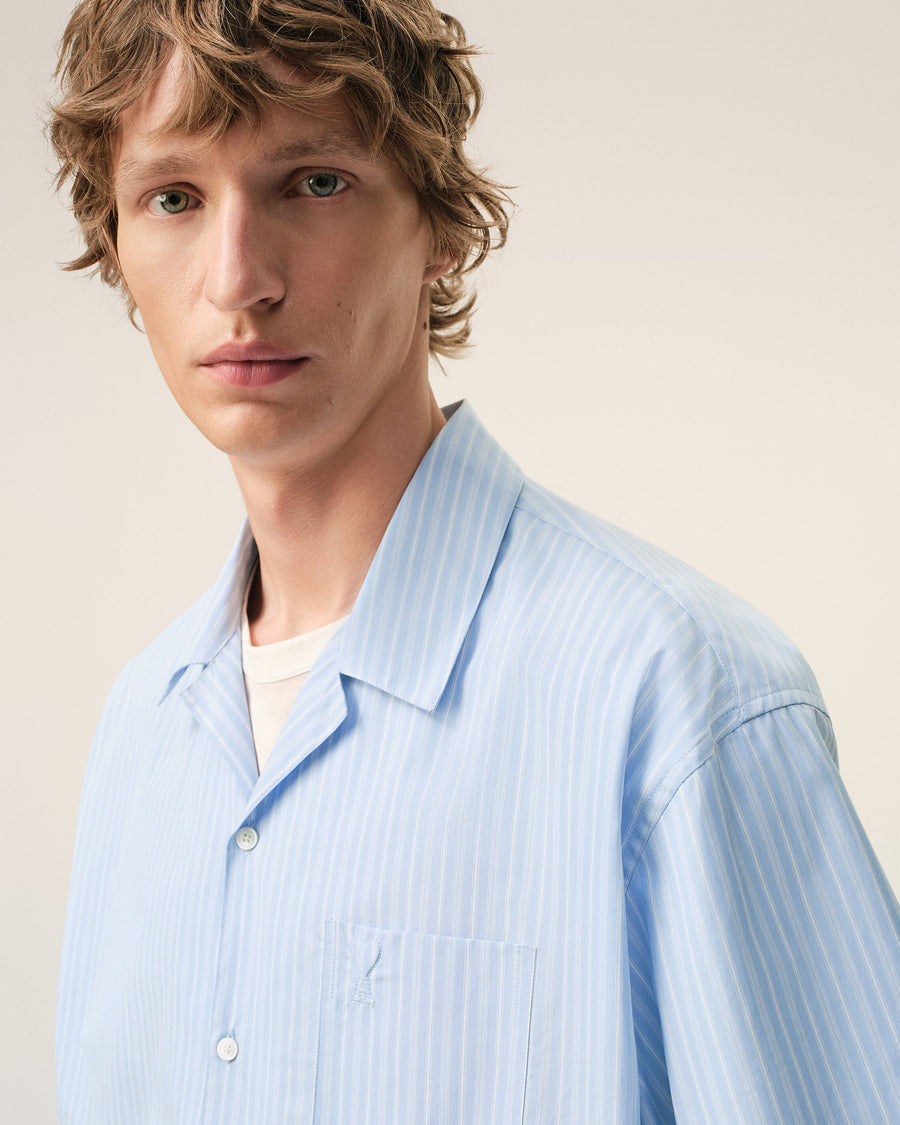 Blue Cotton Short Sleeve Ami De Coeur Boxy Shirt