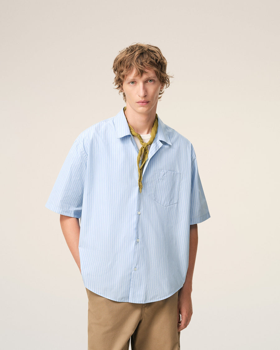 Blue Cotton Short Sleeve Ami De Coeur Boxy Shirt
