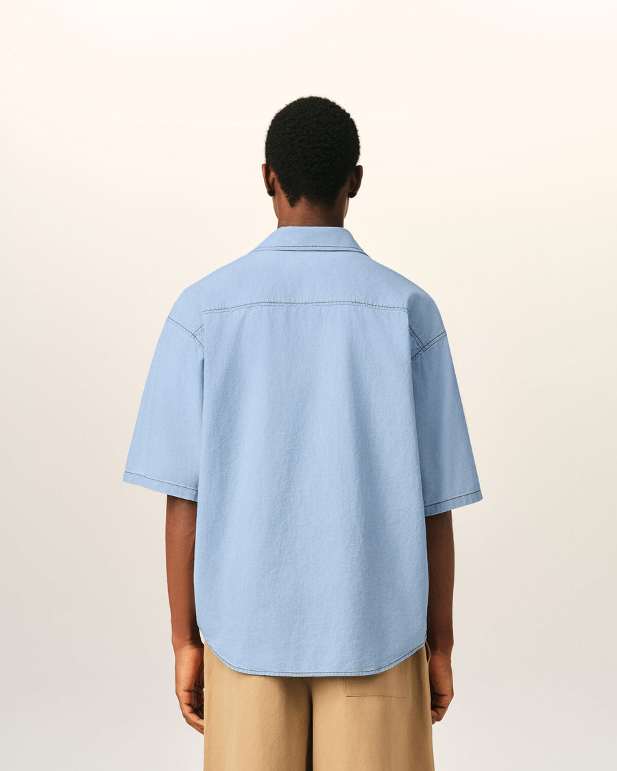 Blue boxy cotton short-sleeve shirt with Ami de Coeur