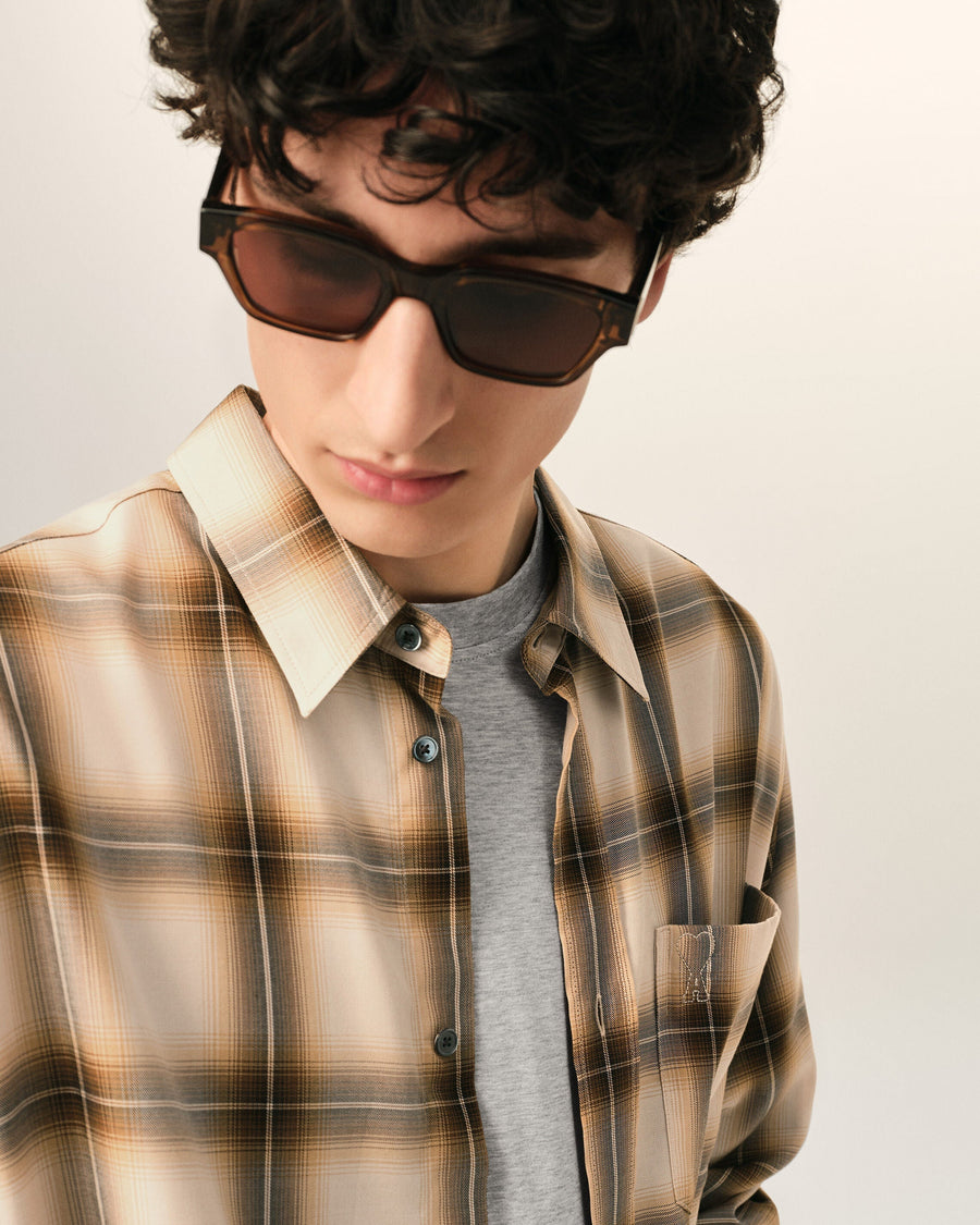 Boxy Beige Checkered Shirt Ami De Coeur In Canvas