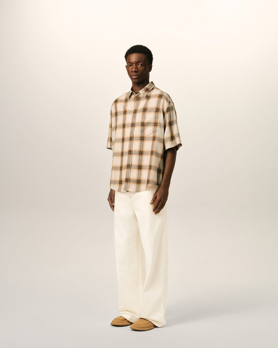 Boxy Beige Checkered Shirt Ami De Coeur In Canvas