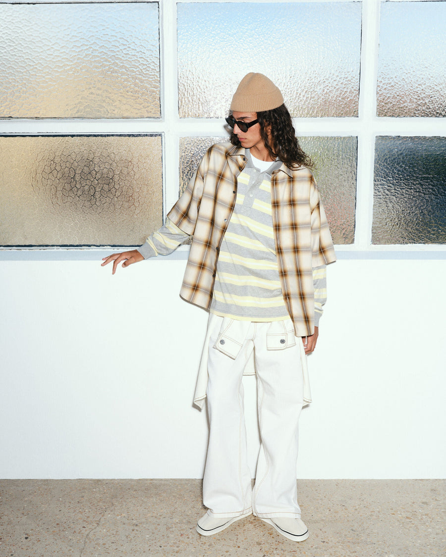 Boxy Beige Checkered Shirt Ami De Coeur In Canvas