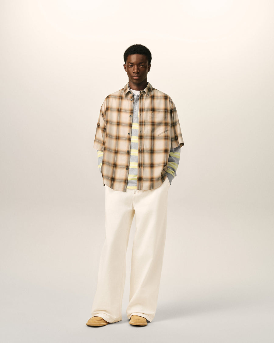 Boxy Beige Checkered Shirt Ami De Coeur In Canvas