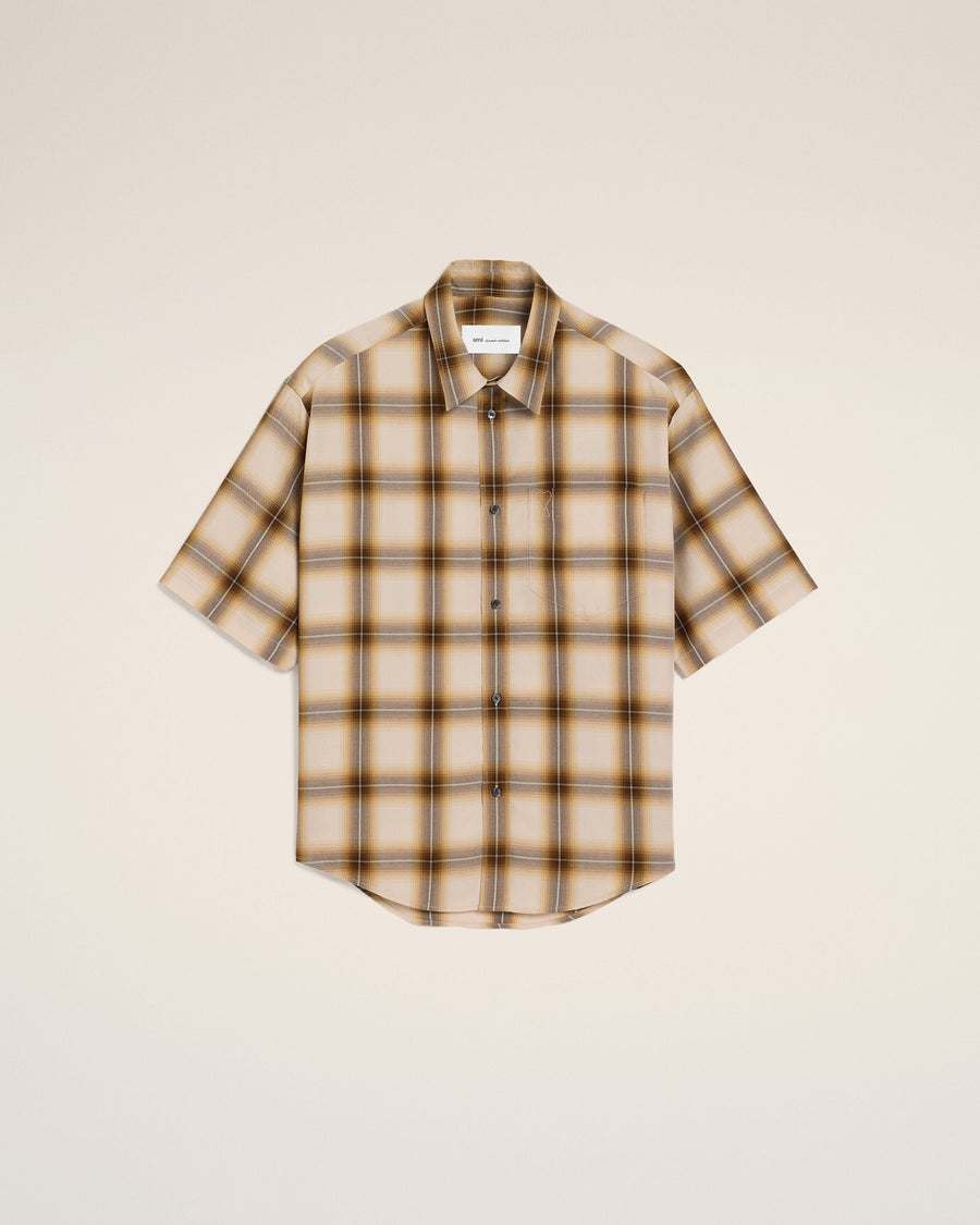 Boxy Beige Checkered Shirt Ami De Coeur In Canvas