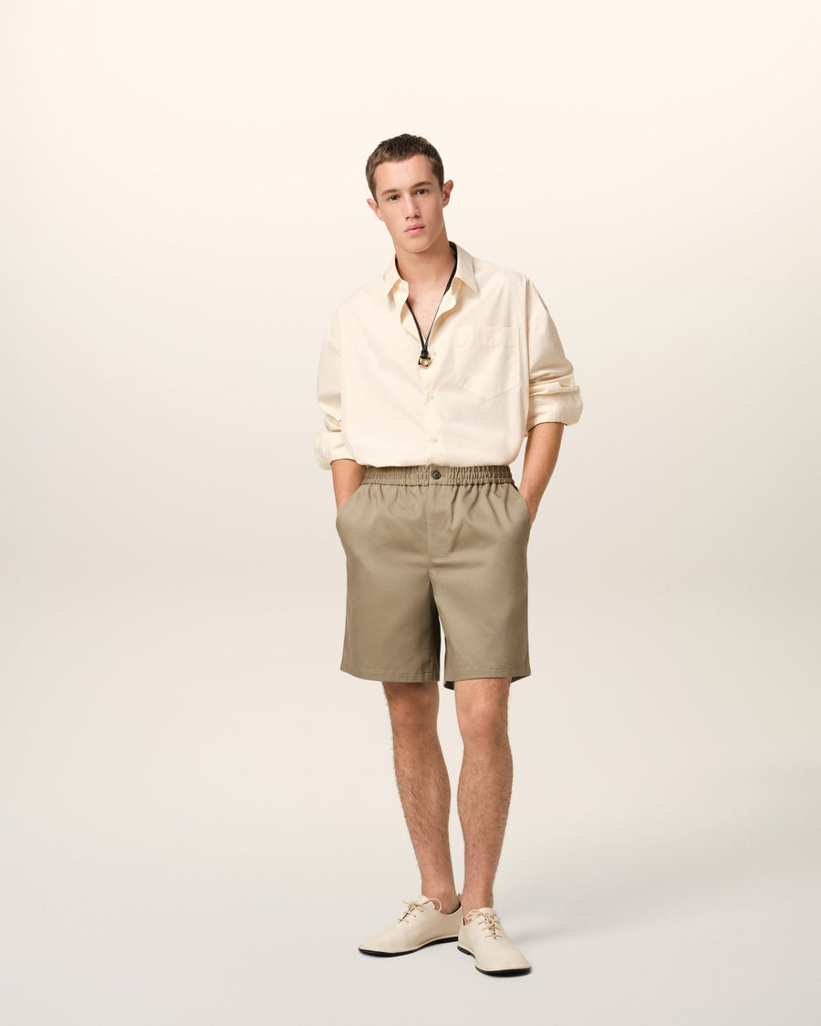 Green Cotton Elasticated Waist Shorts
