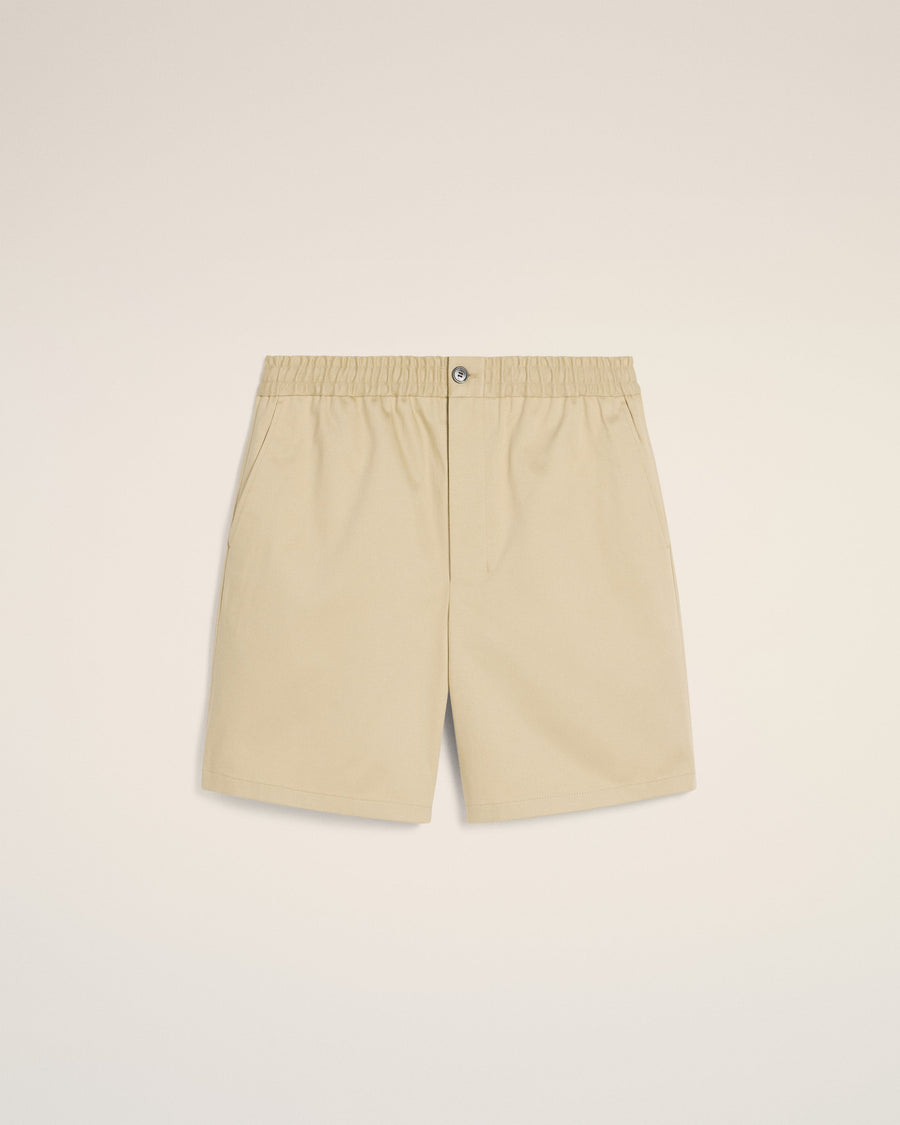 Beige Cotton Elasticated Waist Shorts