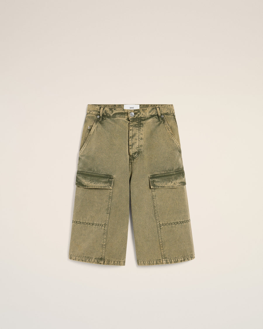 Green Cotton Wide Fit Cargo Bermuda Short