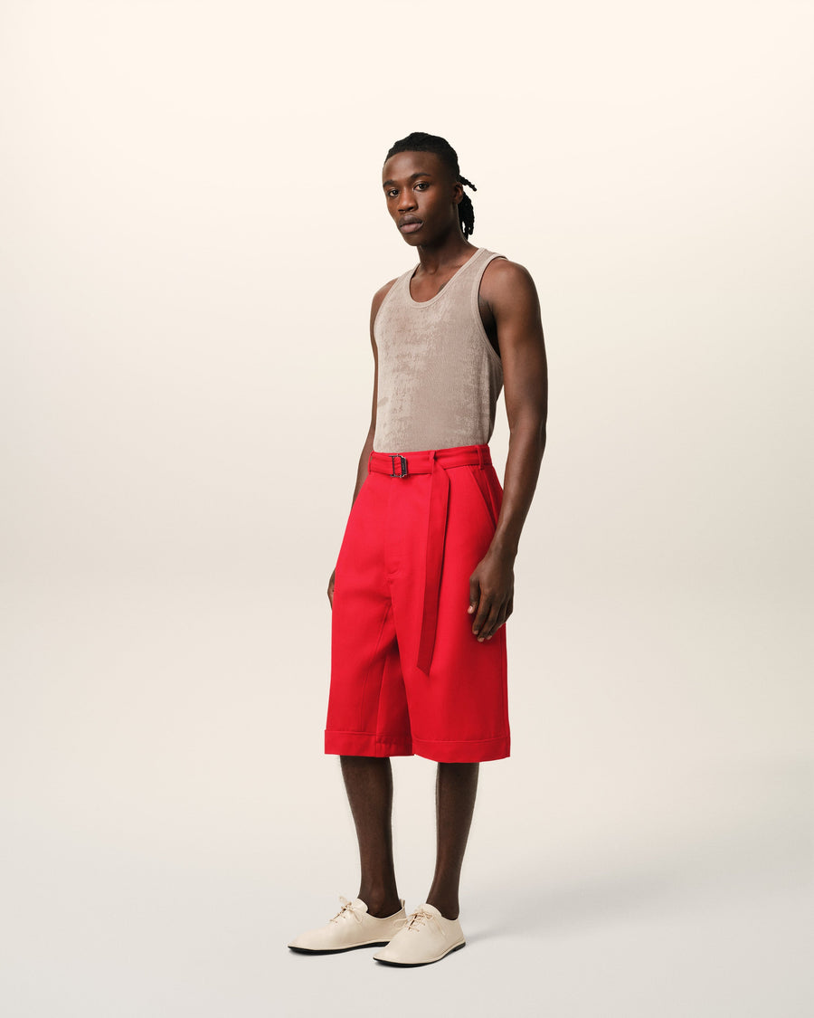 Red Wool Cargo Bermuda Short