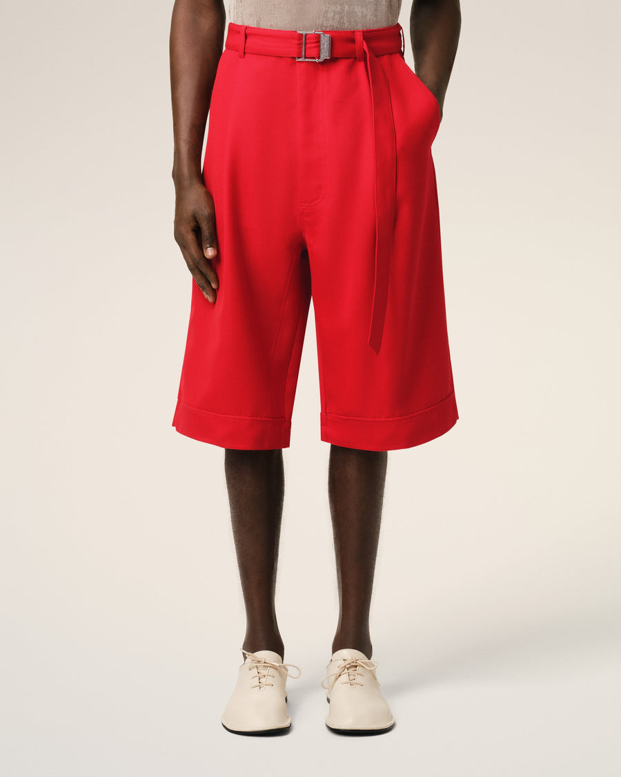 Red Wool Cargo Bermuda Short