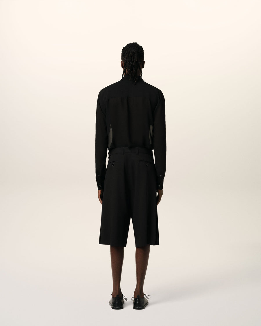 Black Wool Pleated Bermuda
