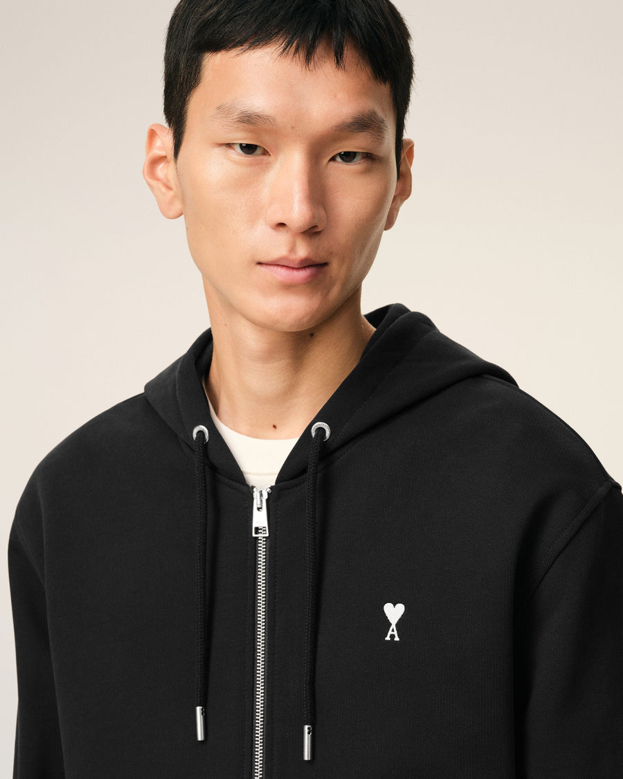 Black Cotton Ami De Coeur Zipped Hoodie