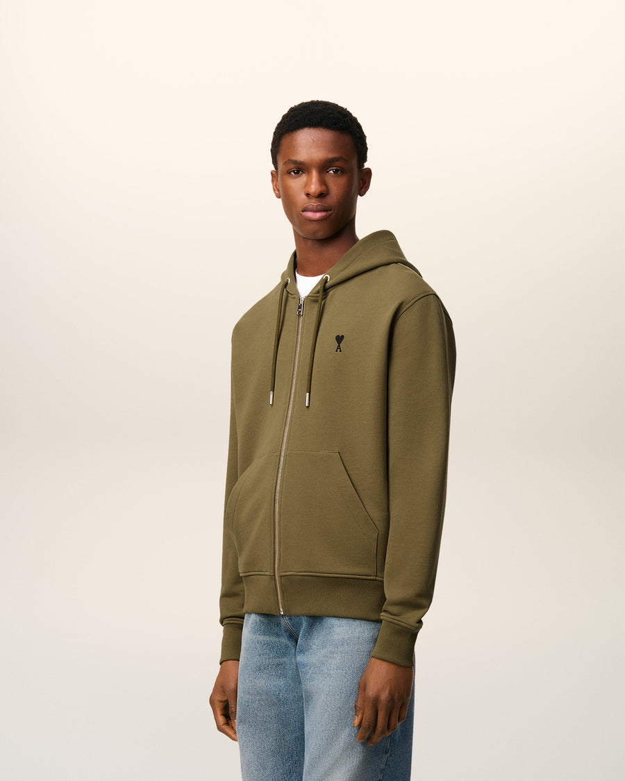 Green Cotton Zipped Ami De Coeur Hoodie