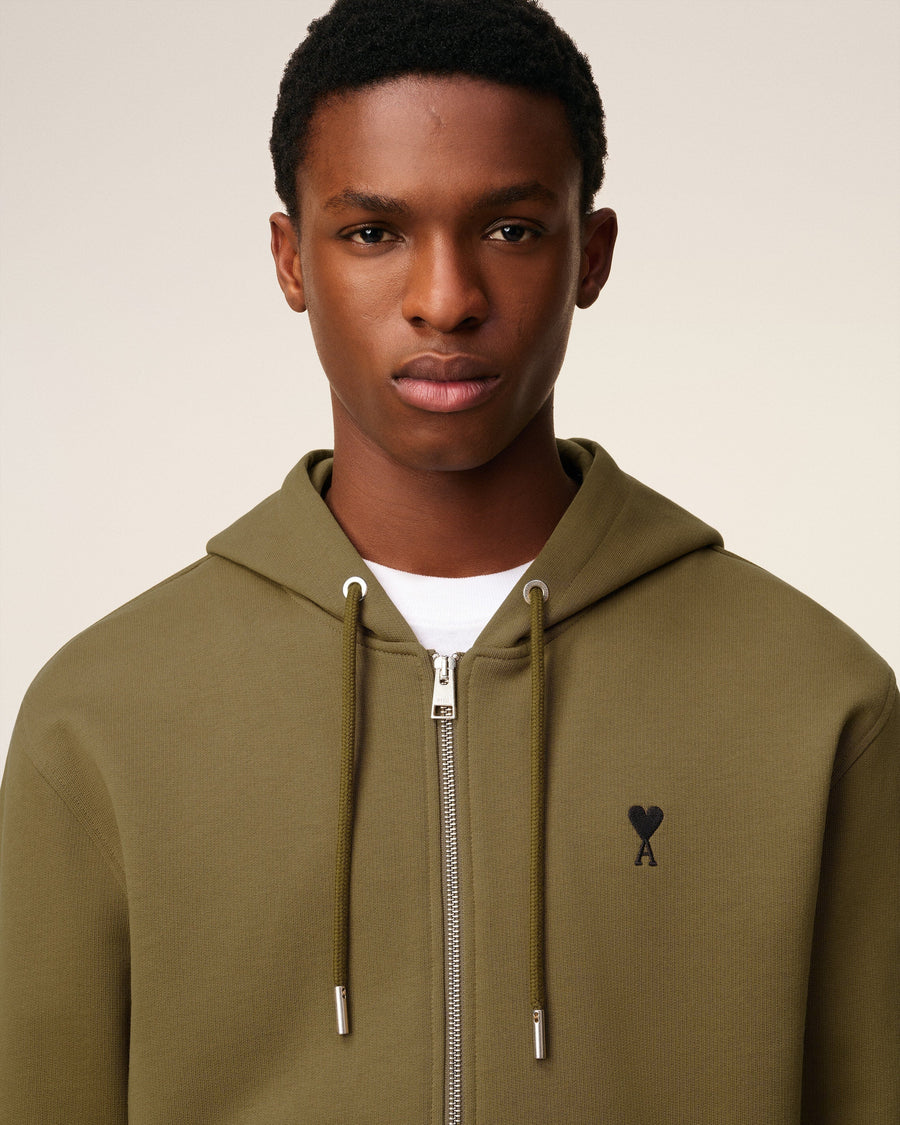 Green Cotton Zipped Ami De Coeur Hoodie