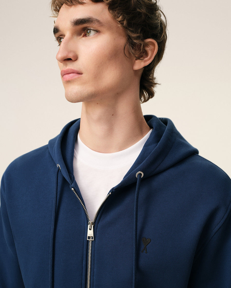 Blue Cotton Ami De Coeur Zipped Hoodie