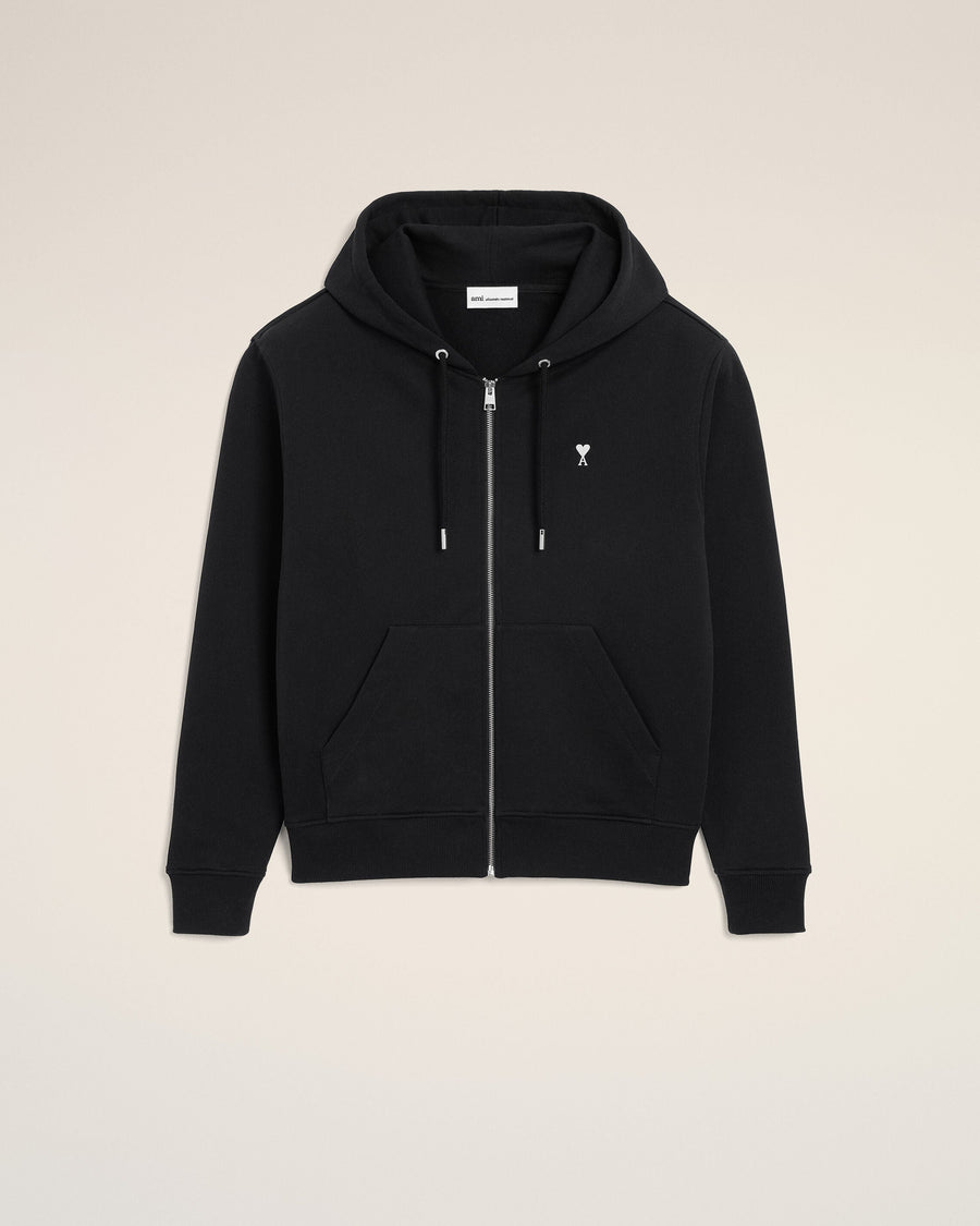 Black Cotton Ami De Coeur Zipped Hoodie