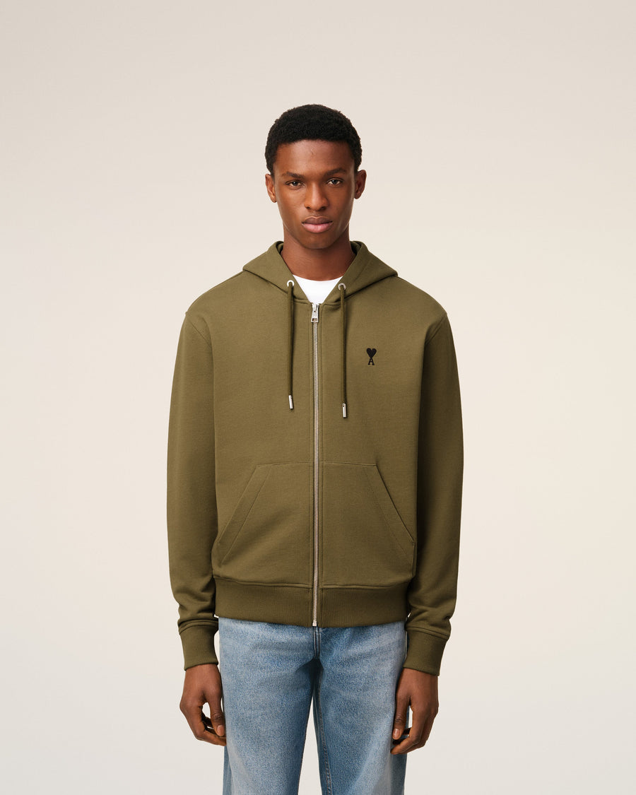 Green Cotton Zipped Ami De Coeur Hoodie