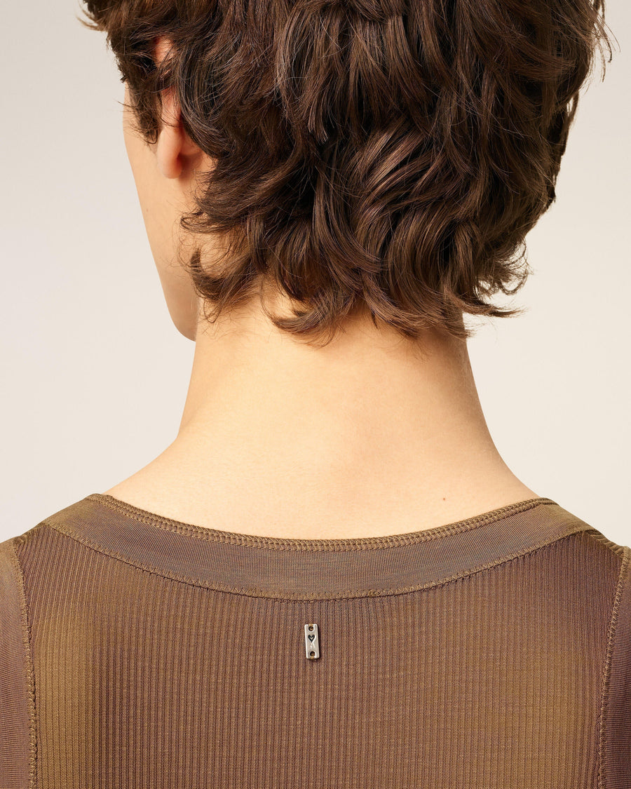 Brown Jersey Buttoned Placket Tanktop