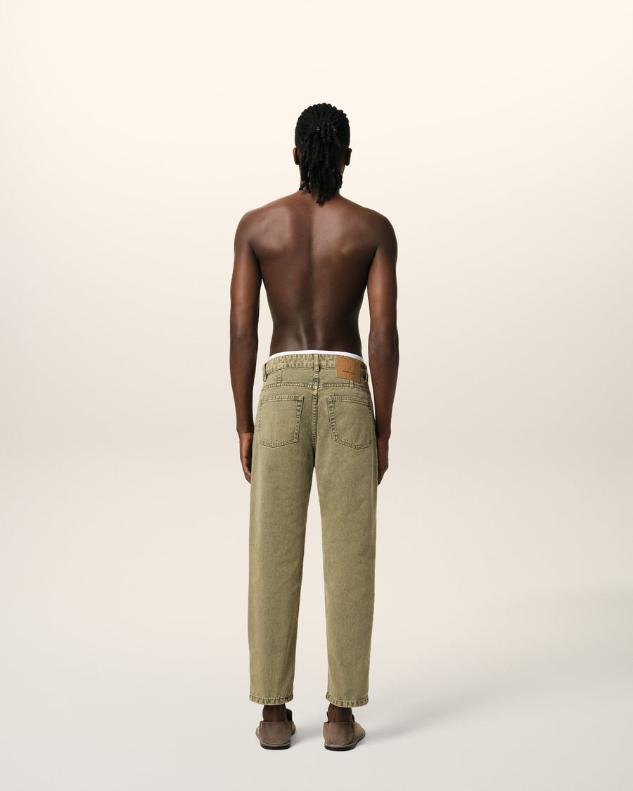 Green Cotton Tapered Fit Jeans