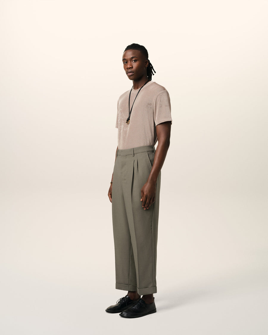 Taupe Wool Carrot Fit Trousers