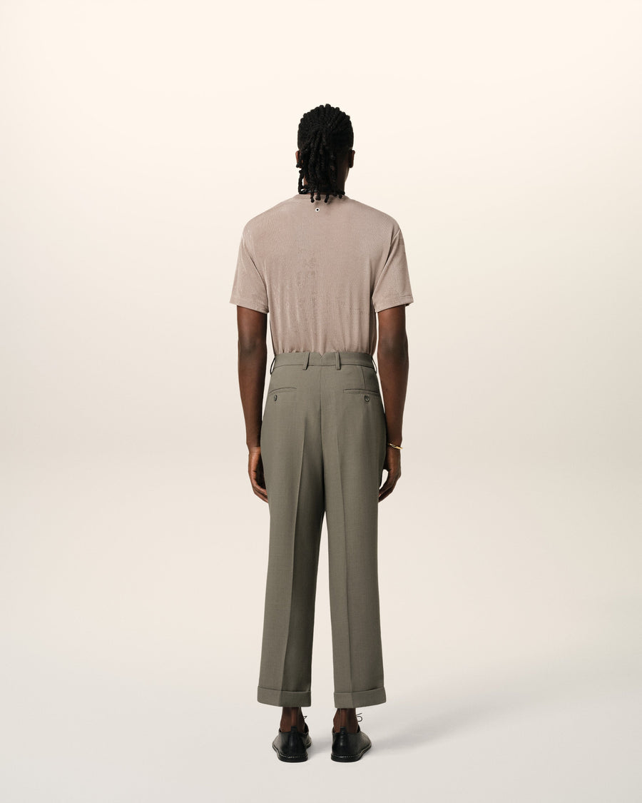 Taupe Wool Carrot Fit Trousers