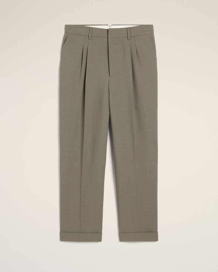 Taupe Wool Carrot Fit Trousers