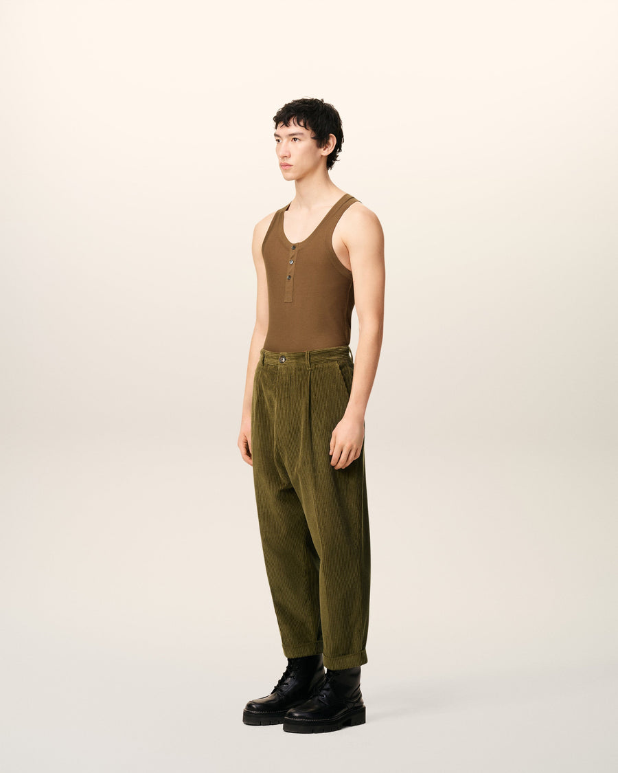 Green Cotton Carrot Corduroy Oversized Trousers
