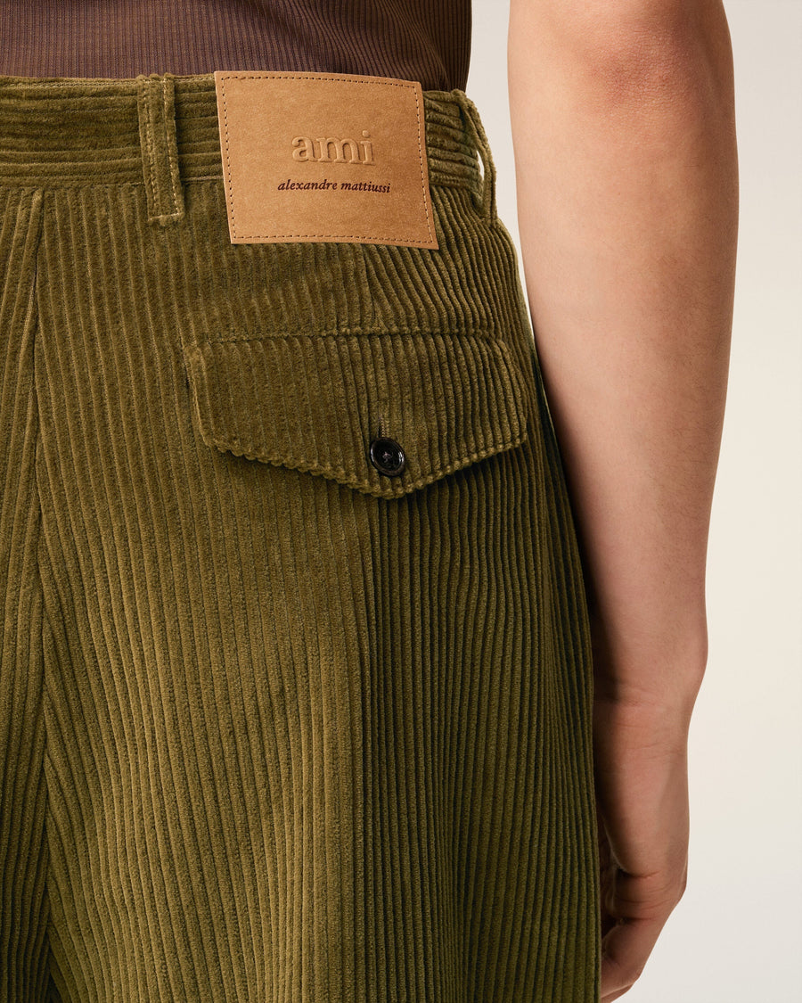 Green Cotton Carrot Corduroy Oversized Trousers