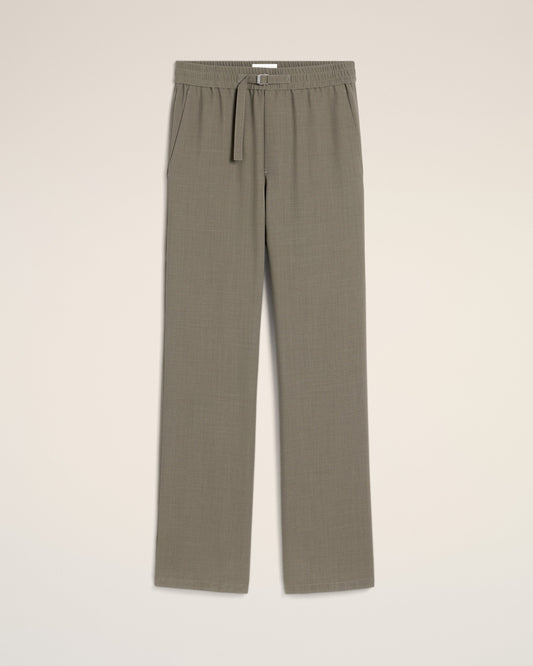 Taupe Wool Straight Fit Elasticated Trousers
