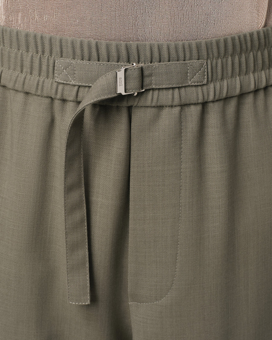 Taupe Wool Straight Fit Elasticated Trousers