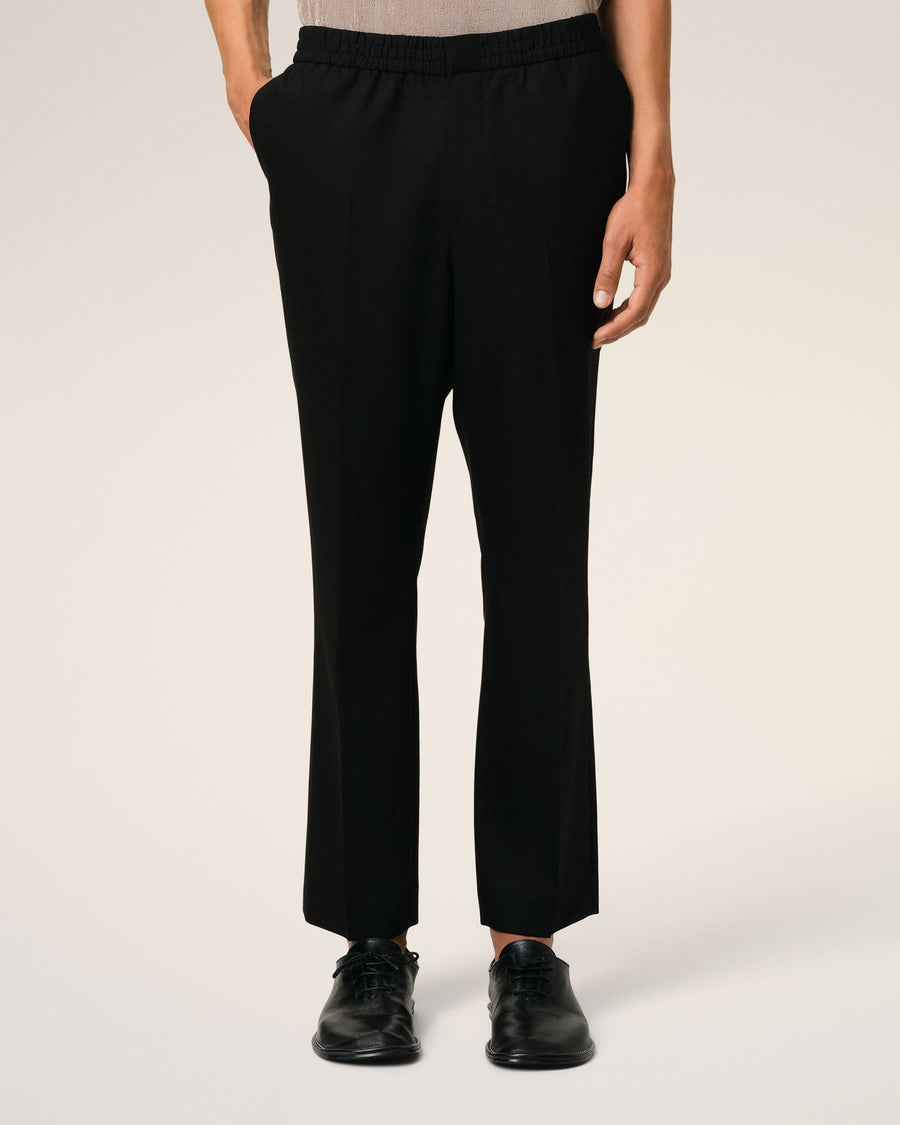 Black Wool Elasticated Waist Trousers