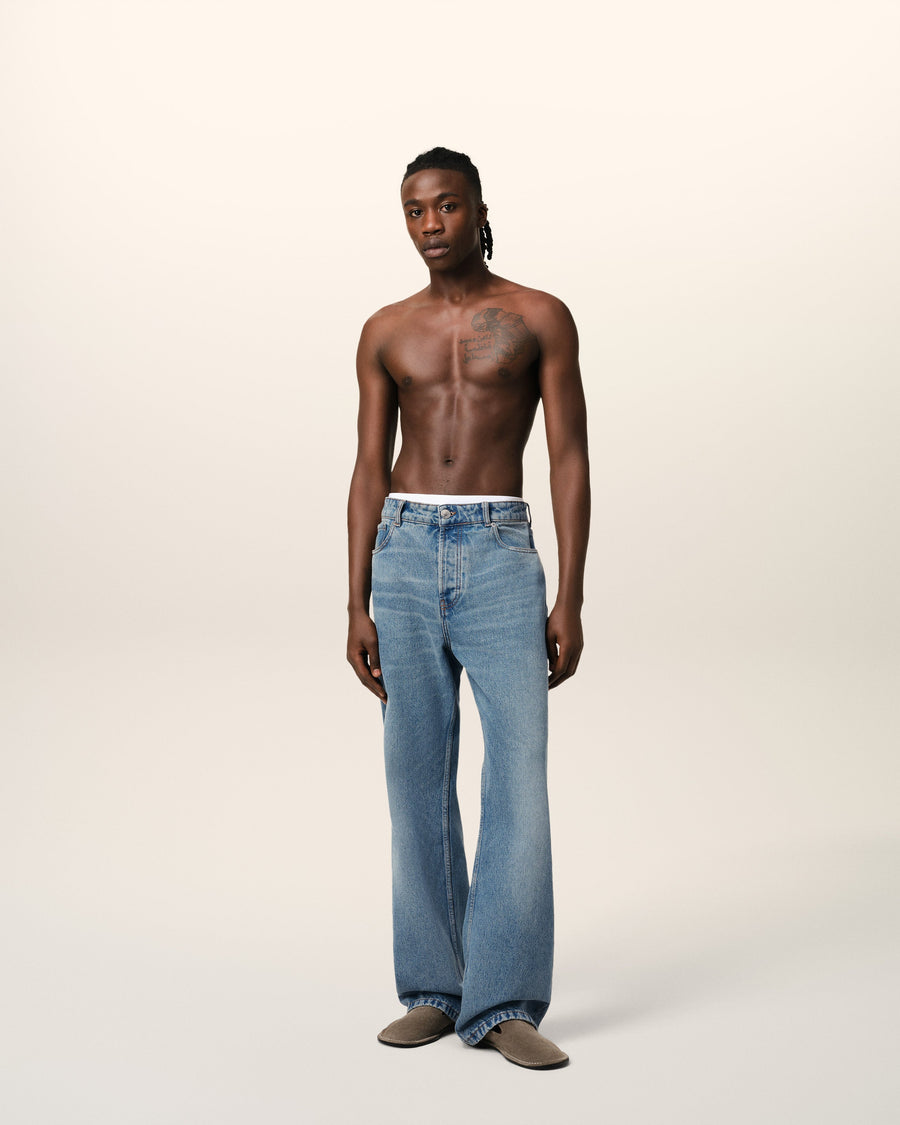 Blue Cotton Large Fit Jeans