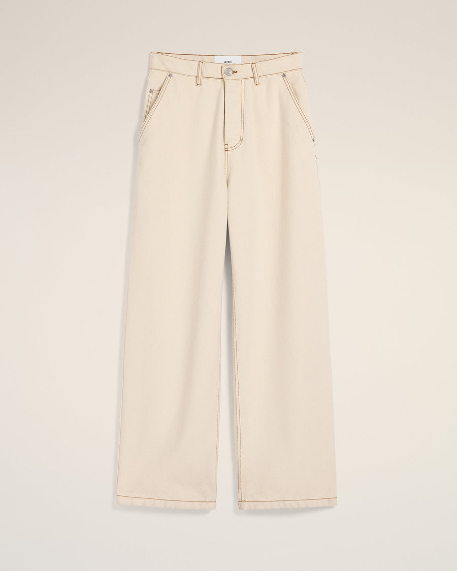 Beige Cotton Wide Fit Jeans