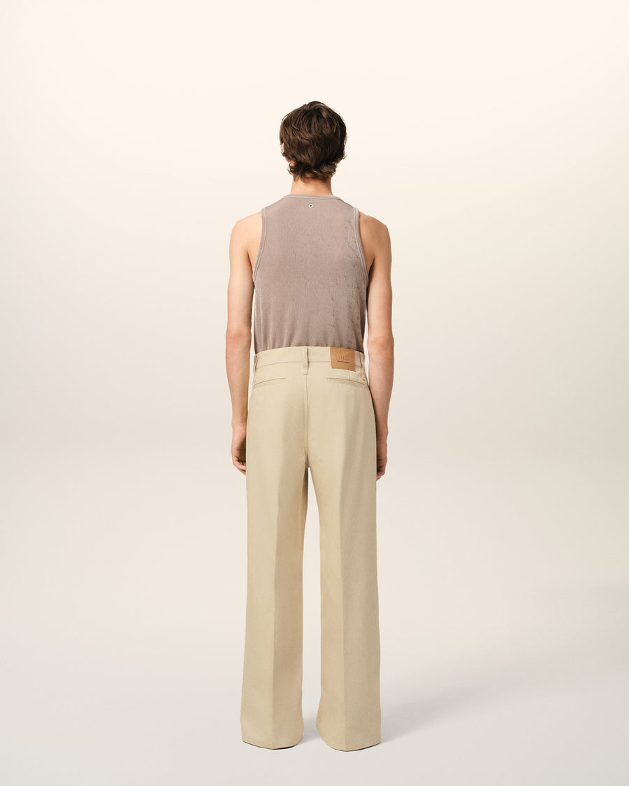 Beige Cotton Baggy Fit Trousers