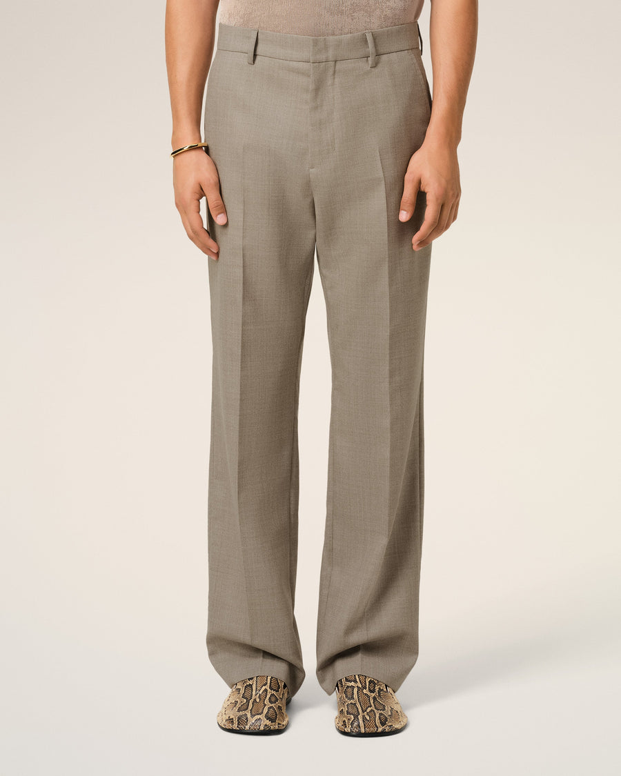 Beige Wool Straight Fit Trousers