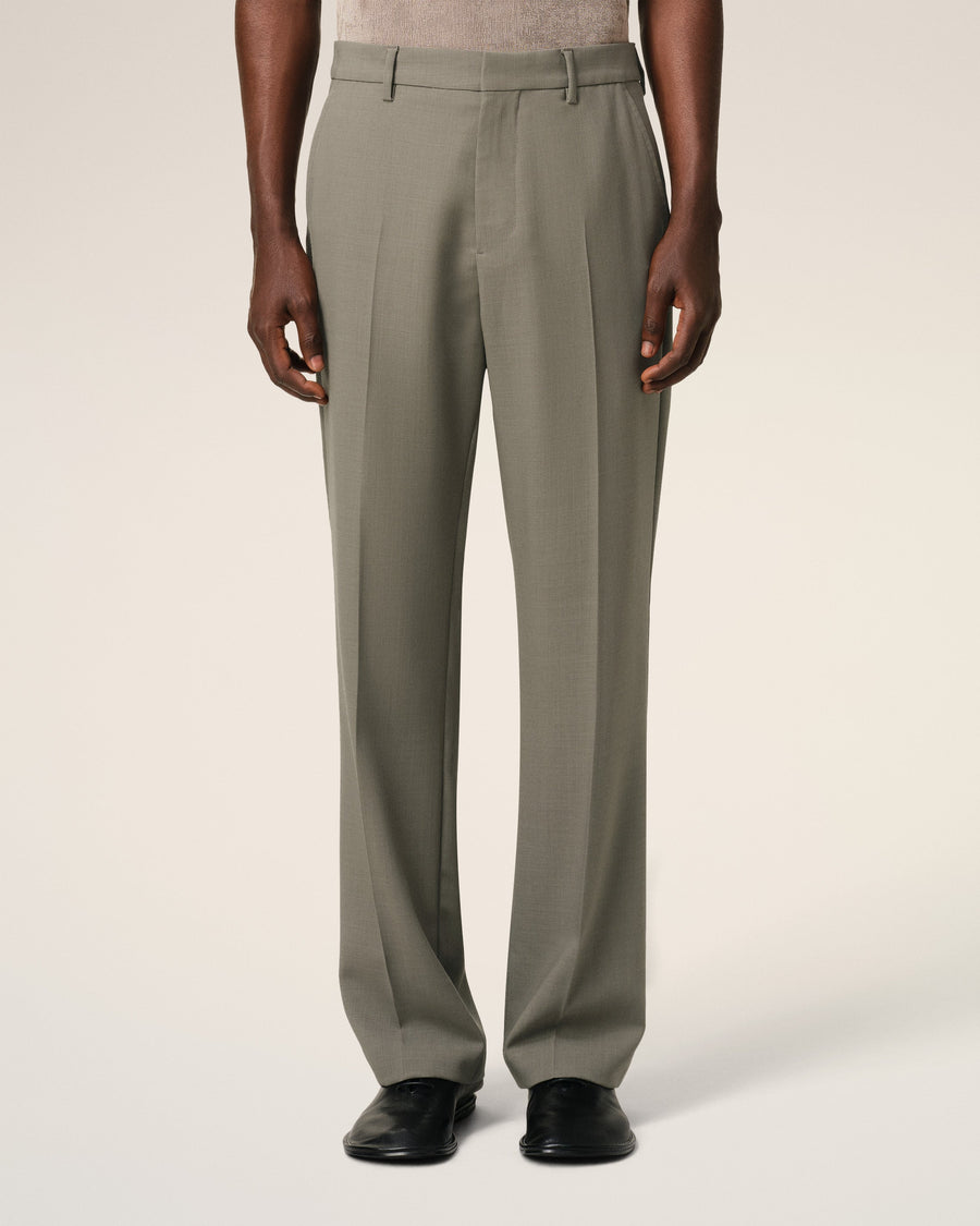 Taupe Wool Straight Fit Trousers