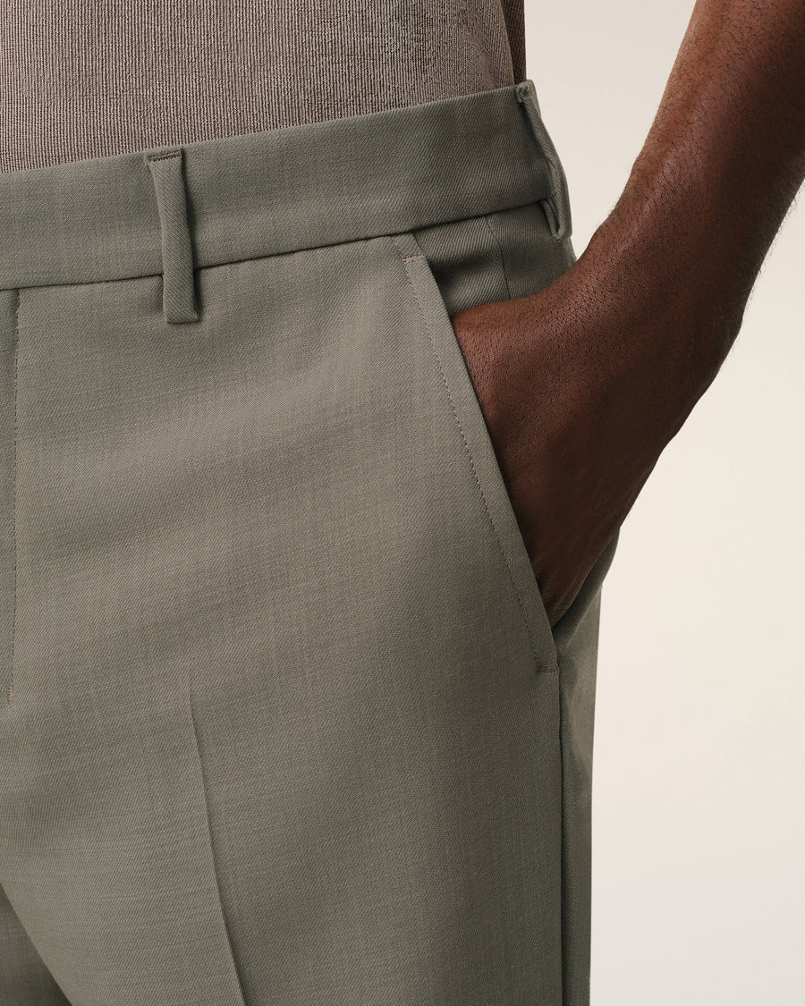 Taupe Wool Straight Fit Trousers