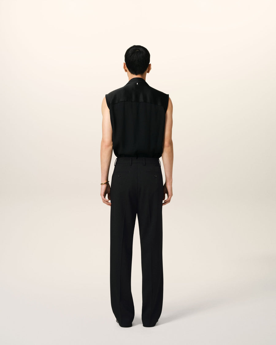 Black Wool Straight Fit Trousers