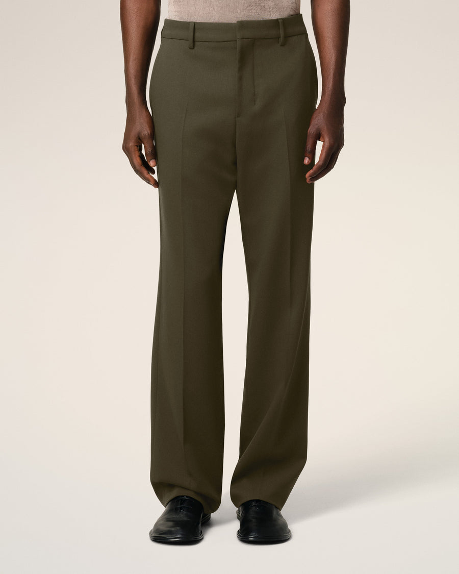Green Wool Straight Fit Trousers
