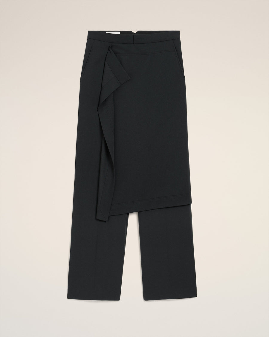 Black Wool Panel Large Trousers