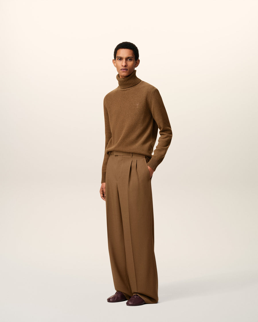 Brown Wool Tabs Wide Trousers