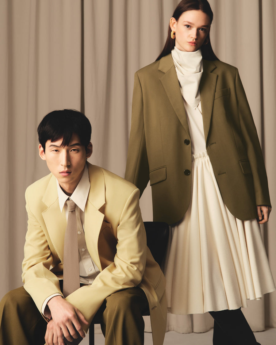Green Wool Low Waist Wide Trousers