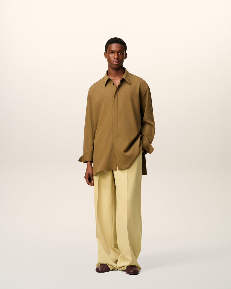 Green Wool Low Waist Wide Trousers