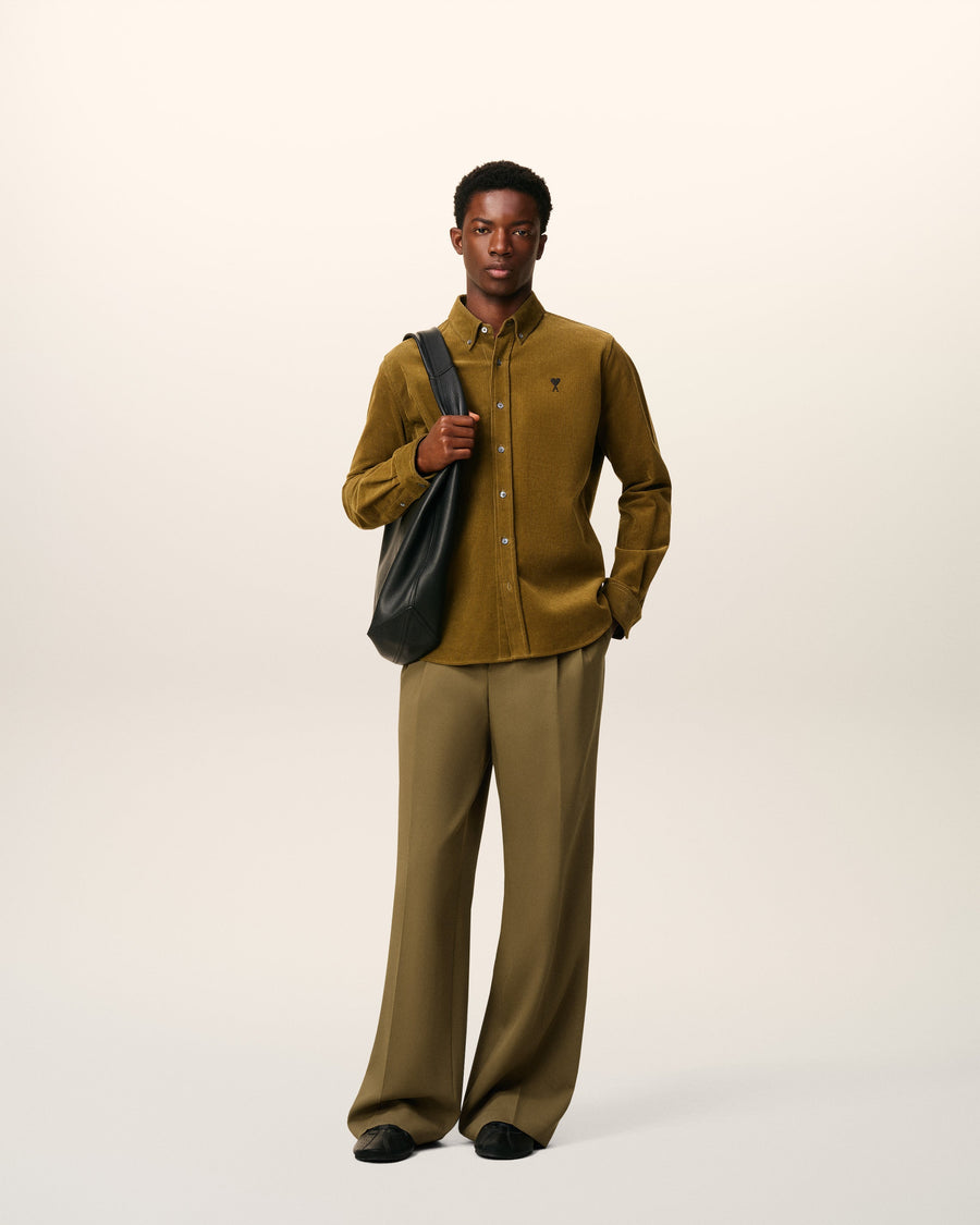 Green Wool Low Waist Wide Trousers