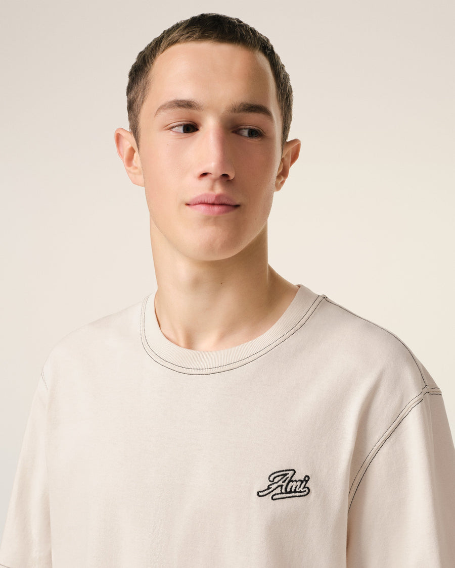 Beige Cotton Ami Signature T-Shirt