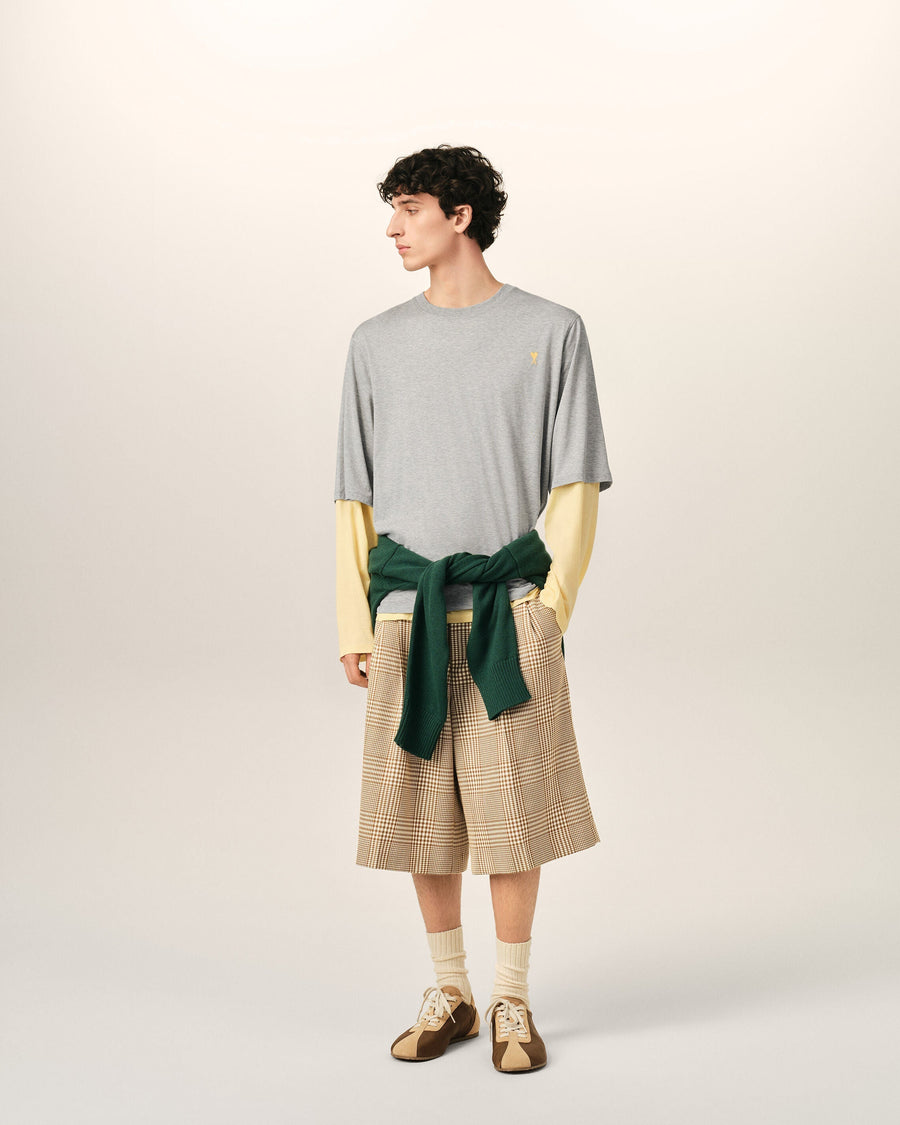 Grey Cotton Double-Sleeve Effect Ami De Coeur T-Shirt