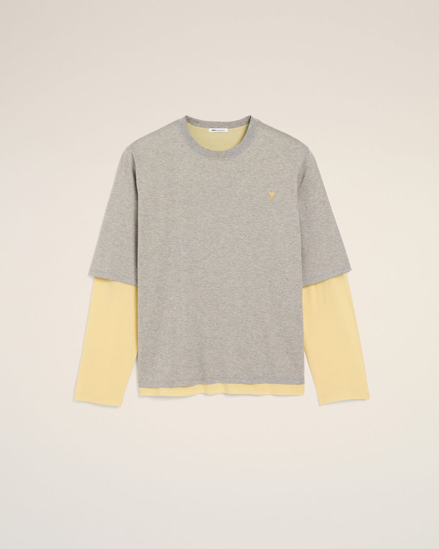 Grey Cotton Double-Sleeve Effect Ami De Coeur T-Shirt