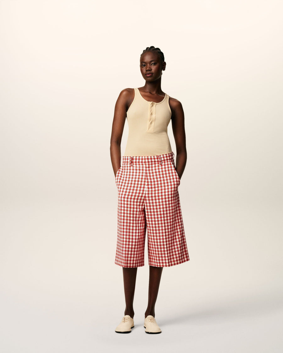 Plaid Red Wool Wide Bermuda