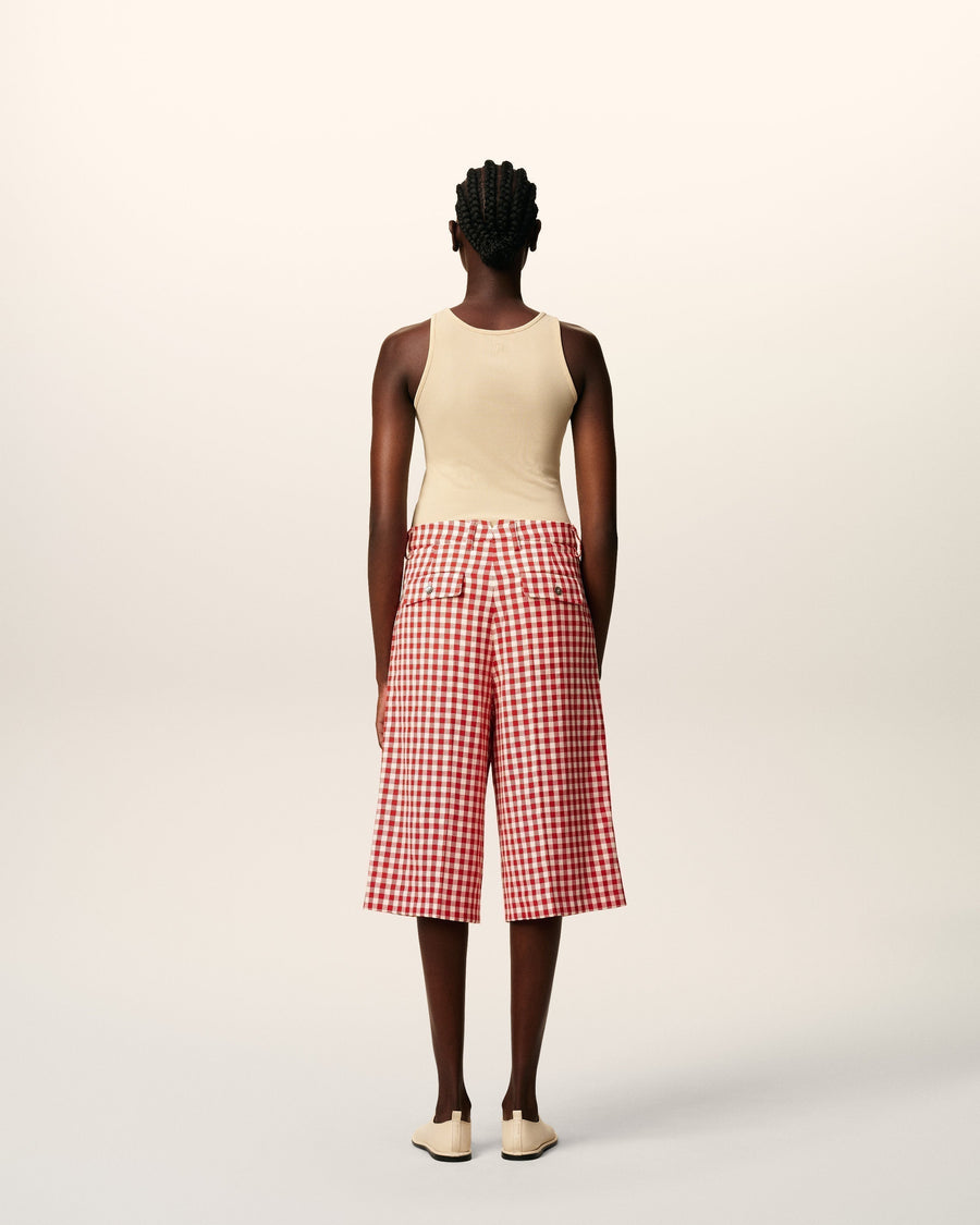 Plaid Red Wool Wide Bermuda