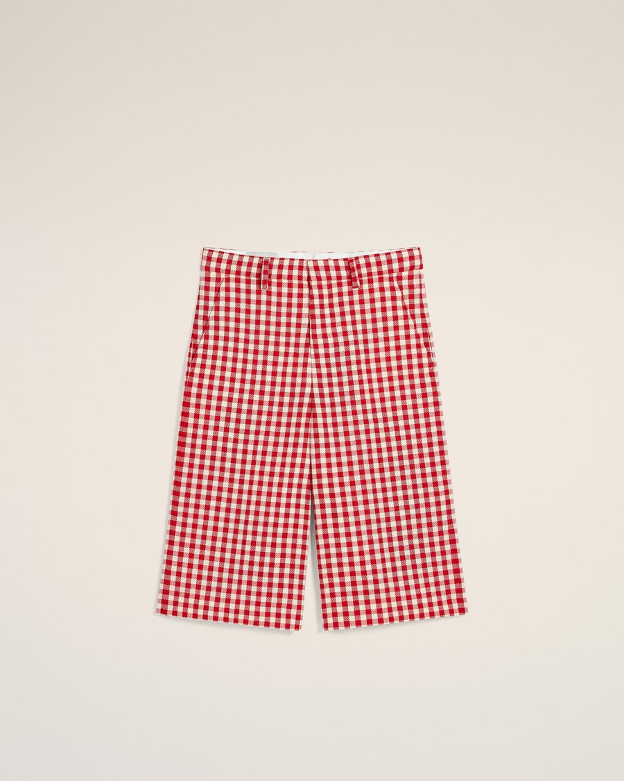 Plaid Red Wool Wide Bermuda